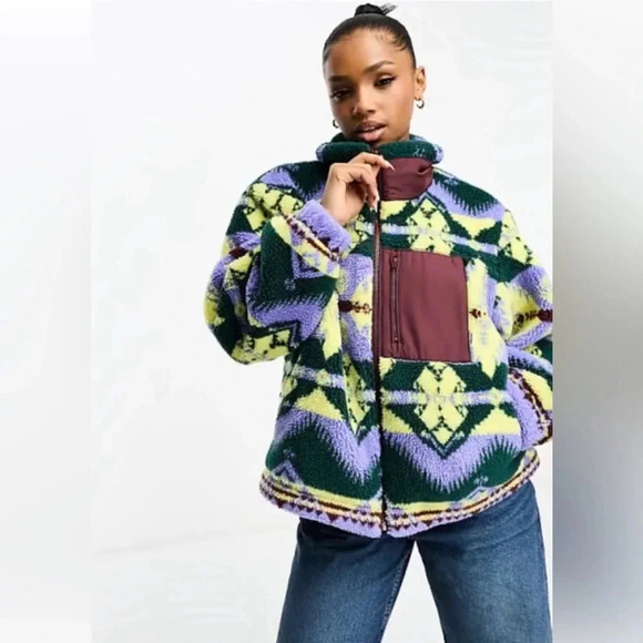 Wrangler Women's Multi Colored Sherpa Fleece Zip Through Jacket 112342 NWT - Picture 3 of 16